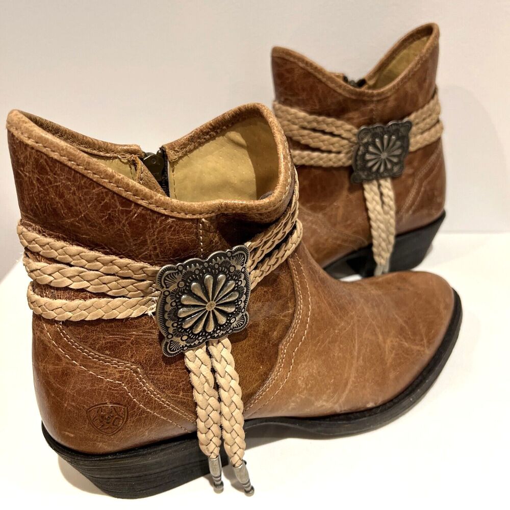 Brown Ariat Western Brown Bootie Naturally Distressed Leather Ankle Boots 8 B